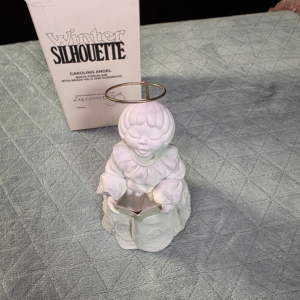 Department 56 Winter Silhouette Caroling Angel Figurine Porcelain with Brass Hal